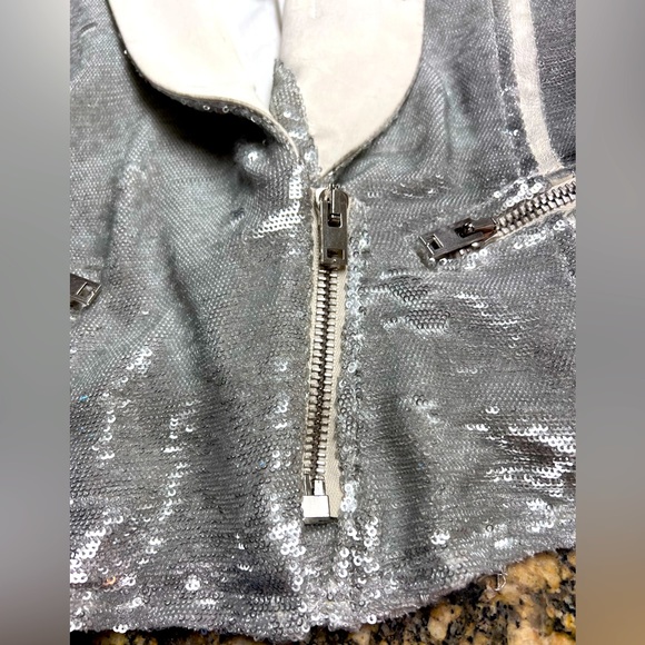 IRO Hadley Silver Sequin & Leather Jacket Blazer - Size 38 / Small - Picture 3 of 8